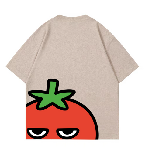 KindaMato Stay Back T-shirt back mockup with large tomato graphic